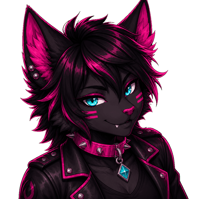 Taliah, la anfitriona de Oxsia: zorra punk con collar magenta y gema cyan